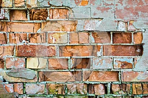 Old red brick grunge wall texture or background