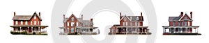 Old red brick house collection isolated on a white background