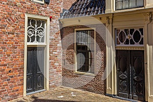 Old red brick houses in the historic center of Assen