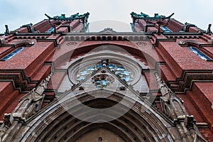 Old red brick Johannes Church in Helsinki, Finland