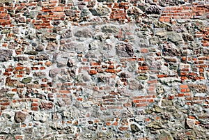 Old red brick stone wall