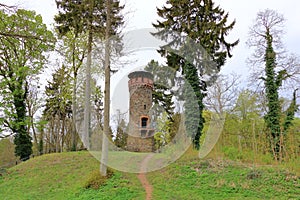 Old red brick tower Askania Askaniaturm in Wildau Schorfheide near the lake Werbellinsee