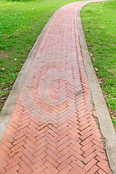 Old red brick walkway perspective view
