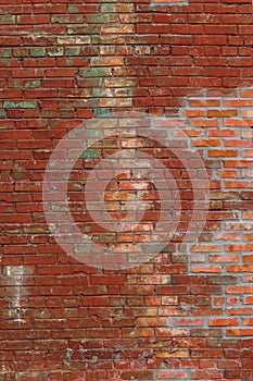 Old red brick wall in a background image. Texture background. Vintage