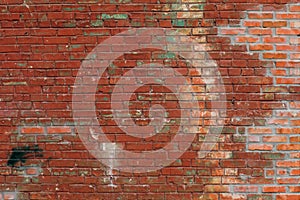 Old red brick wall in a background image. Texture background. Vintage