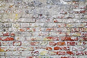 Old Red Brick Wall with Cracked Concrete Background Texture