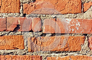 Old red brick wall with cracks and scuffs, style loft background