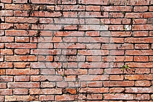 Old red brick wall of La Vang church, bell tower