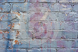 Old red brick wall, masonry close-up texture, brick painted blue