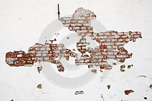 Old Red Brick Wall with Paint and Clay Peeling Off