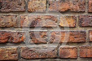 Old red brick wall texture background.