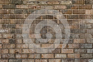 Old red brick wall texture background.