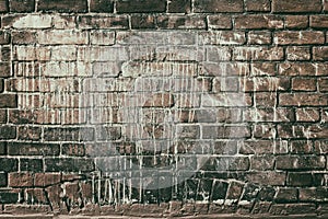 Old red brick wall in white paint - faded retro grunge background