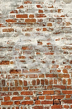 Old Red Brick Wall With Whitewash Backround Texture