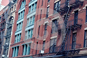 Old red building in NYC close up