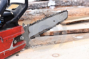 Old Red Chainsaw Close Up