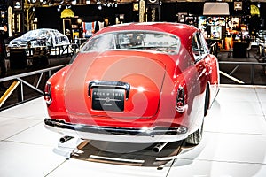 Old red classic supercar Ferrari 340 America Ghia 1951 at Brussels Motor Show Dream Cars, Rock n Roll classics