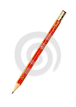 Old red coated pencil with eraser