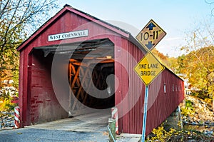 Old Red Covered Bridge on a Clear Fall Day