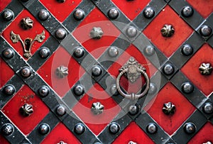 Old red door with handle