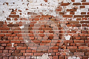 Old, red, empty brick wall background, texture