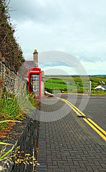 Old Red English Telephone booth at Giants Causeway UNESCO site