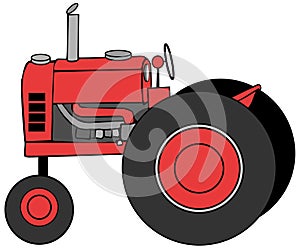 Old red farm tractor