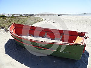 Old Red & Green Fishing boat on Paternoster Beach