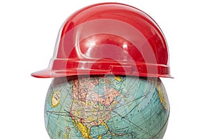 Old Red Hard Hat On Pre World War 2 Globe