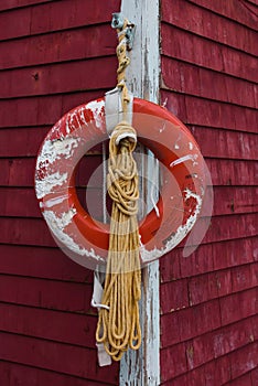 Old red life preserver ring