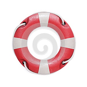 Old red lifebuoy isolated on a white background. 3d illustration