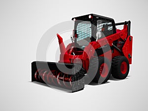 Old red mini loader nozzle snowthrower 3d render on gray background with shadow photo