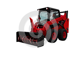 Old red mini loader nozzle snowthrower 3d render on white background no shadow