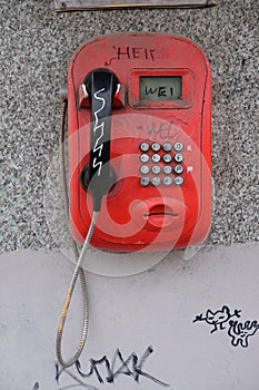 old red payphone in St. Petersburg