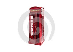 Old red phone booth isolated on white background.