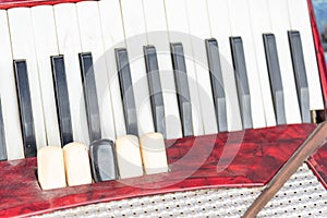 Old red piano accordion