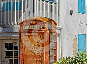 Old Red Rusty Phone Booth on Grand Turk