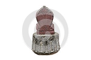 Old red sandstone boundary marker in Thai temple, isolated on a white background.