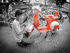 An old red scooter in vietnam