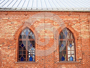 Old red synagogue church window  , Lithuania
