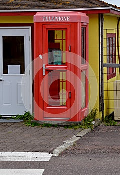 Old red telephone booth