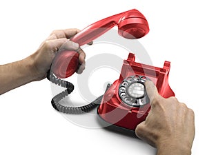 Old Red telephone dial with hands