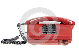 Old red telephone, isolated. Vintage red phone