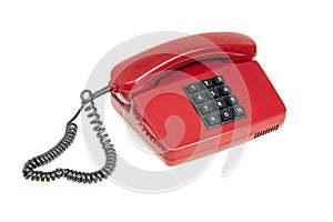 Old red telephone, isolated. Vintage red phone