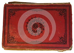 Old red textile cover of hand-written book isolated on white
