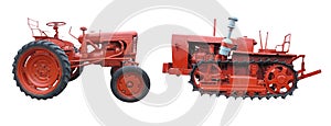 Old red tractors isolated over white background