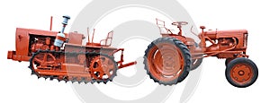 Old red tractors isolated over white background