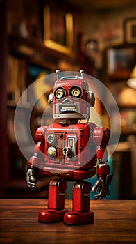 Old red vintage robot toy