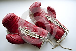 Old red and white boxing gloves