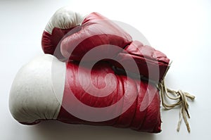 Old red and white boxing gloves